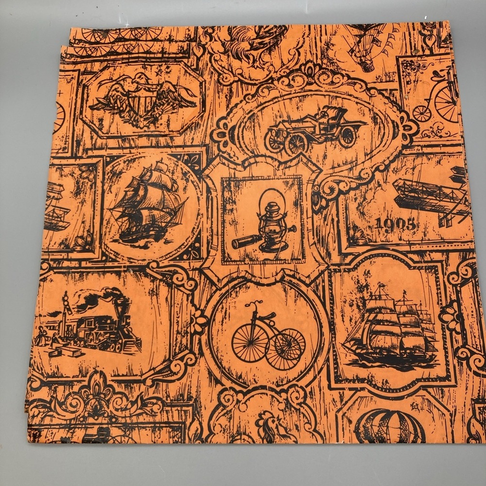 Vintage 1 Sheet 20"x30" Modes Of Transportation Gift Wrap Orange Black - Picture 2 of 9